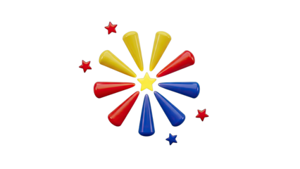 Abstract Burst with Stars in Red, Yellow, and Blue