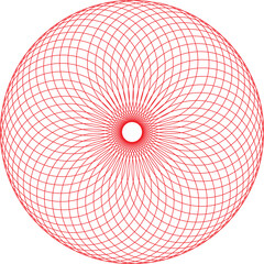 Intricate red geometric circular pattern with radial symmetry on white background abstract circle