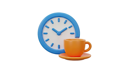 Blue and Orange Clock with Coffee Cup