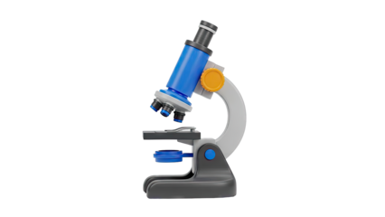 Blue and gray microscope with orange focus knob