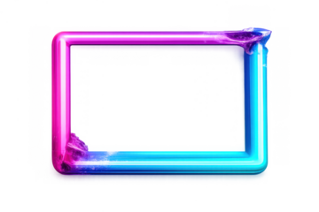 Neon frame glowing with pink and blue gradient light, creating a futuristic rectangular border on transparent background