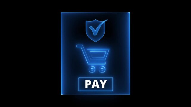 Mobile payment security concept on the transparent background with secure checkout icon and blue pay button during online shopping, highlighting ecommerce transaction and financial safety. 4k video