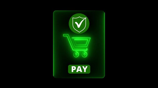 Mobile payment security concept on the transparent background with secure checkout icon and green pay button during online shopping, highlighting ecommerce transaction and financial safety. 4k video