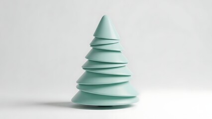 Fototapeta premium A minimalist teal Christmas tree decoration with stacked conical layers on a white background.