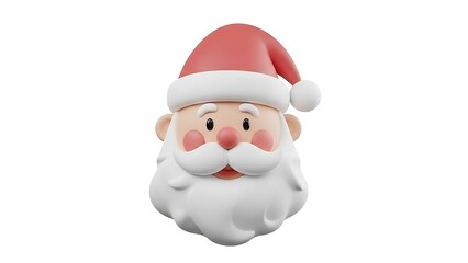 A delightful 3D render of Santa Claus's head, featuring his iconic red hat, fluffy white beard, and rosy cheeks on a white background.