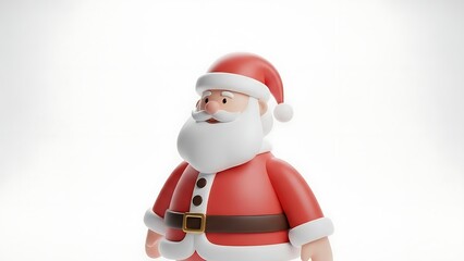 3D cartoon rendering of Santa Claus with a red suit and white beard on a plain white background, looking to the left.