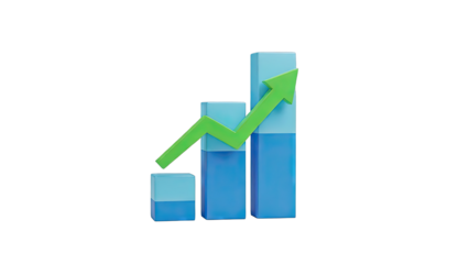3D Bar Chart with Upward Trend Arrow