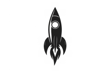 Rocket icon launching upwards, symbolizing startup business growth, innovation, future success, and space exploration on transparent background