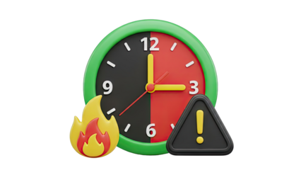 Clock with Fire and Warning Symbols