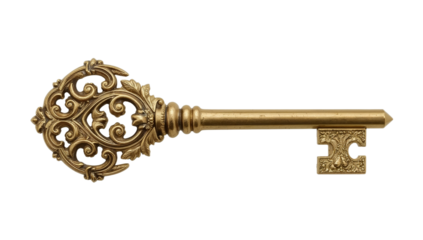 An antique-style ornate brass key with intricate details, symbolizing access and security