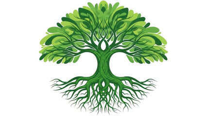 Fototapeta premium Vibrant green tree with intricate roots and leaves