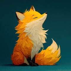 Playful fox with orange fur basks in sun with closed eyes and smile