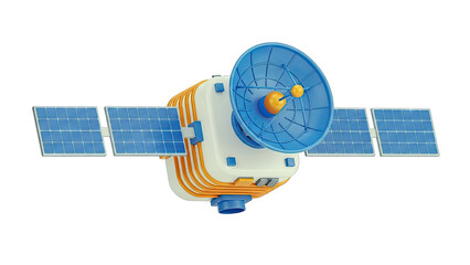 Cartoon Satellite with Solar Panels and Dish