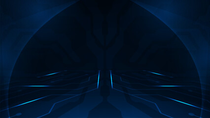 Digital perspective line abstract futurisit circuit board hi tech technology dark blue line electronic with concept © Mooam
