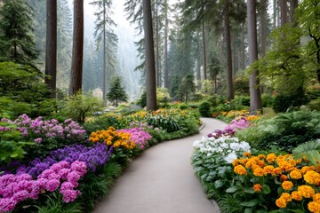 Obraz premium Winding pathway through a vibrant flower garden