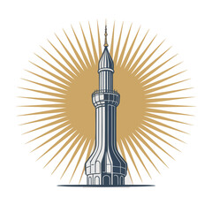 Fototapeta premium Premium Transparent Mosque Minaret Sunburst Rays Illustration EPS