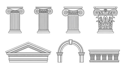 Set Of Ancient Greek Architectural Elements Line Drawings architecture roman