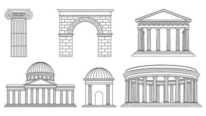 Classical Architecture Set Column Arch Temple Rotunda and Building Facade ionic