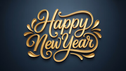 Golden Happy New Year Text on Dark Background cursive festive