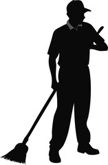 Naklejka premium Street Sweeper With A Broom Silhouette