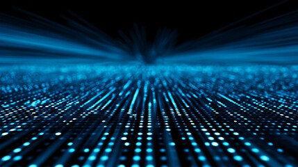 Blue Digital Data Particles Flowing in Perspective for Big Data Analytics and Artificial Intelligence Concept