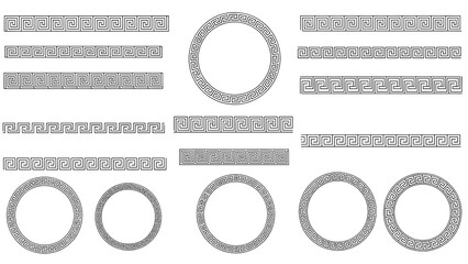 Greek Key Border Patterns and Circular Frames Vector Set image stock