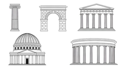 Ancient Greek and Roman Architecture Elements Line Art image stock