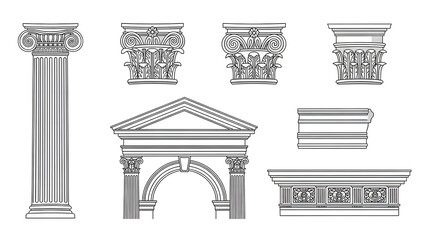 Classical Architectural Elements Column Arch and Capitals Line Art classical architecture
