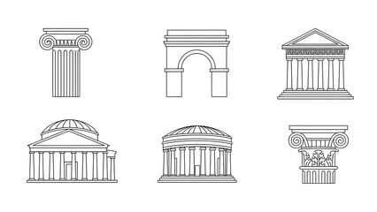 Collection of Outline Icons of Ancient Greek and Roman Architecture column