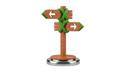 Cartoon Wooden Signpost with Green Rope and Arrows
