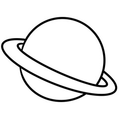 Simple Black Outline Saturn Planet Illustration with Rings on White Background © LaongdaoNoinonghwa