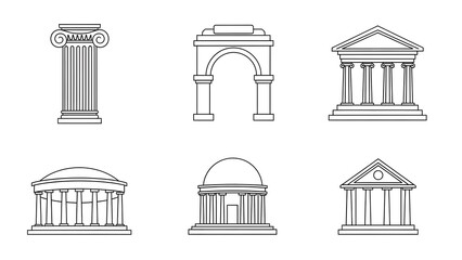 Collection of Classical Architecture Icons Line Art image stock