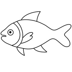 Fototapeta premium Simple Black Outline Cartoon Fish Illustration on White Background