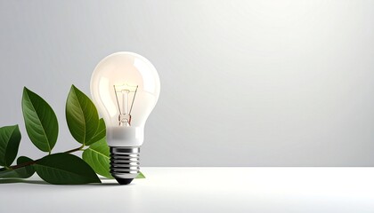 a glowing bulb next to green leaves on a surface