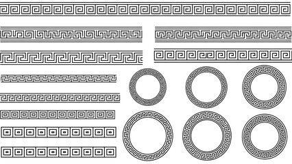 Greek Key Border Patterns and Circular Frames Geometric Decorative Motifs meander