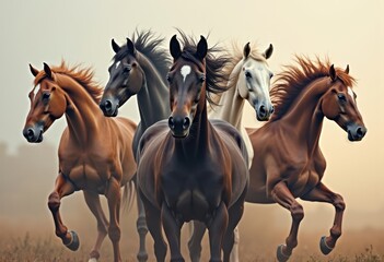 Majestic Horses in Gentle Harmony Collage of Strength and Agility Elemental Movement Journey of Equine Spirit