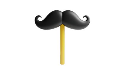 3D Rendered Black Mustache Prop on Yellow Stick