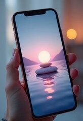 Smartphone Screen Displaying Interactive Guided Meditation App with Calming Interface