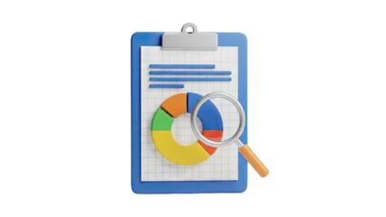 Clipboard with Pie Chart and Magnifying Glass