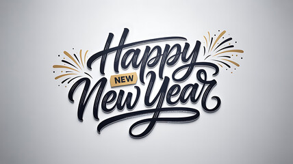 Happy New Year Text with Gold and Black Fireworks