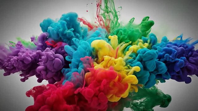 Colorful ink plumes create a vibrant explosion of color and movement in water.