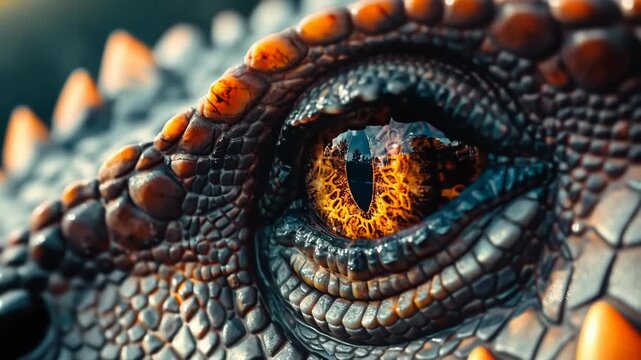 Close-up of a dragon's fiery eye blinking slowly