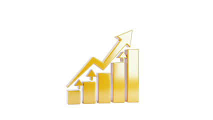Golden Bar Chart with Upward Arrow