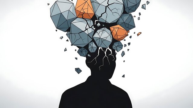 Person with exploding head and polygons.