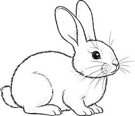 Detailed black and white sketch drawing of a cute small rabbit sitting still