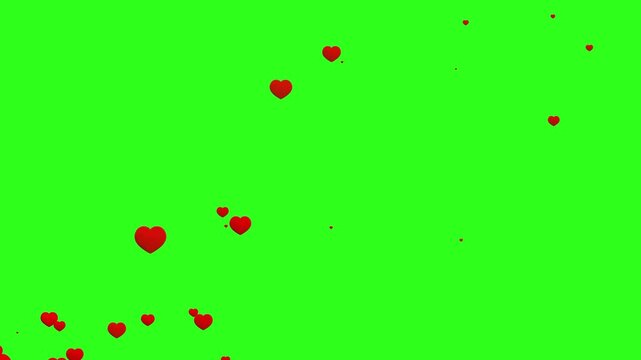 Happy Valentines day Red hearts frame flying on green screen animation. 4K Social media Live style animated heart on green screen. Social media love icon isolated on green chroma key screen. Hearts
