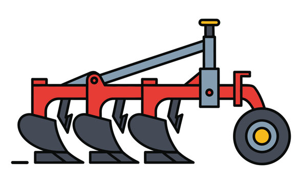 Agricultural plow for soil cultivation icon farm machinery equipment for land preparation tillage field work tool Vector Illustration.