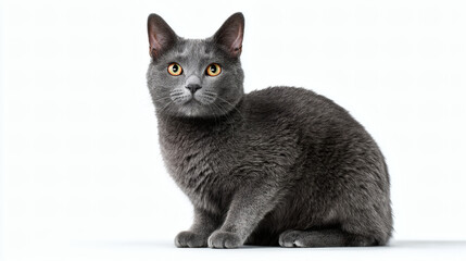 Grey Cat with Yellow Eyes Sitting