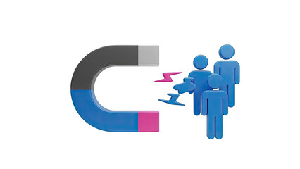 Magnet attracting stylized people figures and lightning bolts