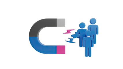 Magnet attracting stylized people figures and lightning bolts